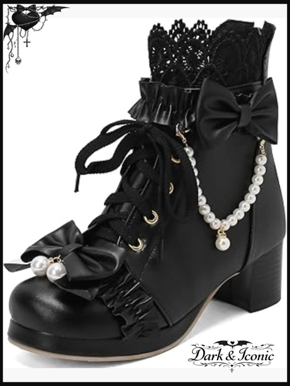 Chunky Mid Heel Ankle Boots with Bow Platform Lace Up Booties